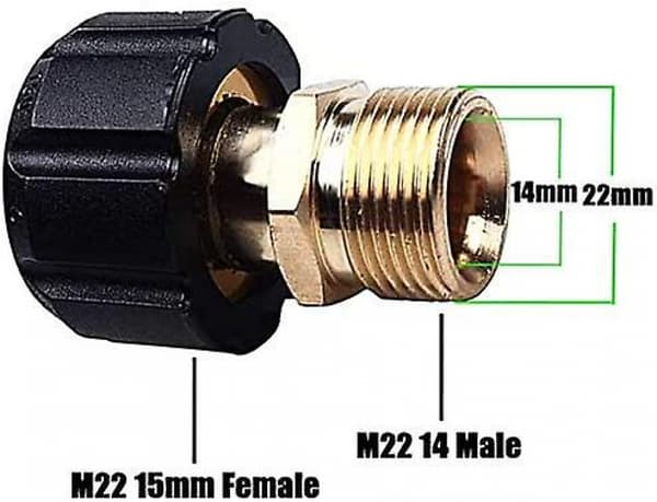 Trykvaskefitting, M22 X 15mm Hunkonnet til M22 X 14mm Hankonnet