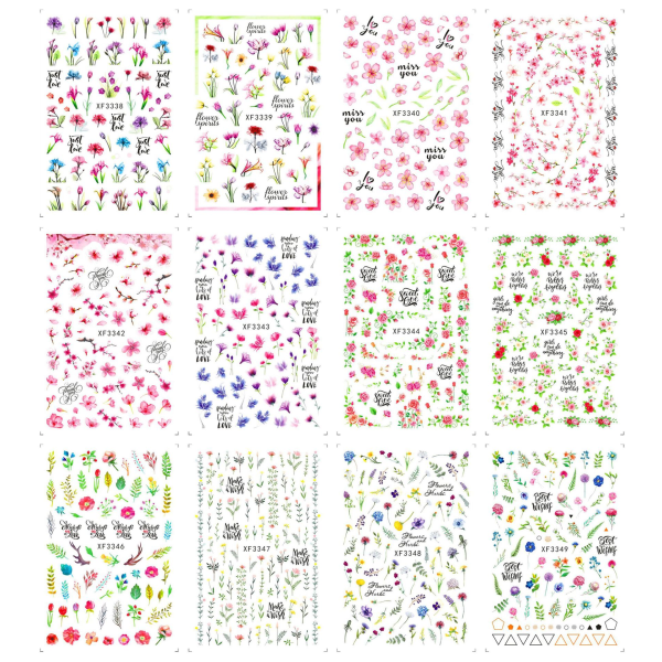 12 ark nail stickers efterår neglekunst til kvinder piger børn, fingernegl til neglekunst dekoration