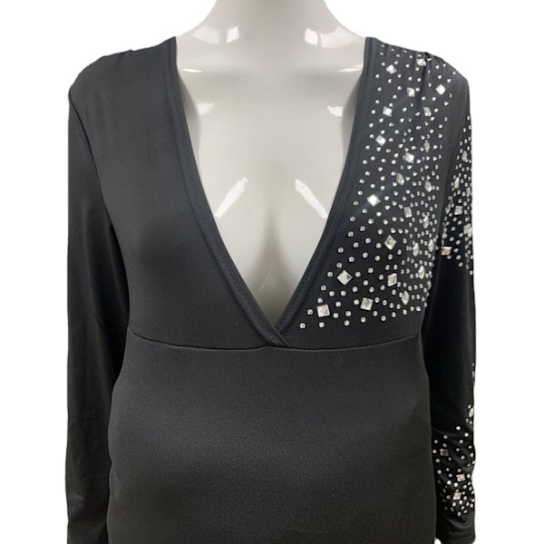 Maternity Langærmet V-hals Rhinestone Faux Wrap Maxi Kjole(Sort-XL)