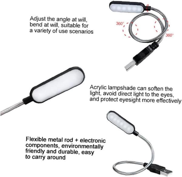 1 stk Mini Bærbar Fleksibel Svanehals LED USB Leselys for Bærbar PC, 31cm