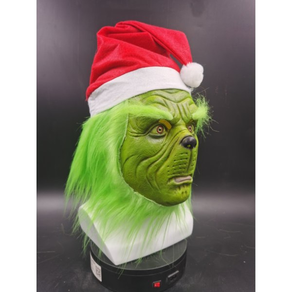 The Grinch Full Head Latex Mask med parykk nissehatt Monster Cospla