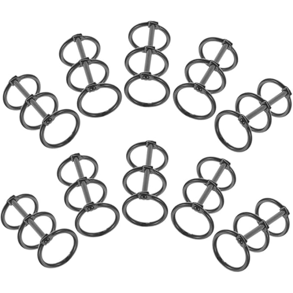 10 stk. Løsbladet mappe 3 ringbind Ringe Notesbog Klips Bogringe Tre hullers bindemiddel Segmenteret bindemiddel Bogringe Legering Sort