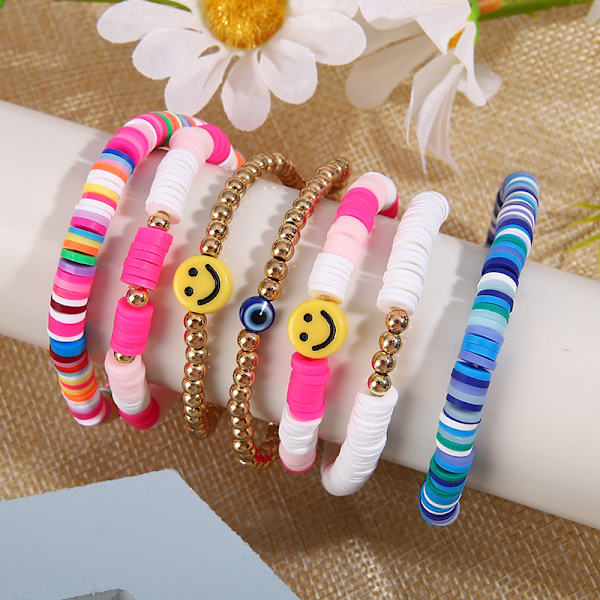 7-delat surf-armbandset färgglatt pärlarmband stretch armband lera S