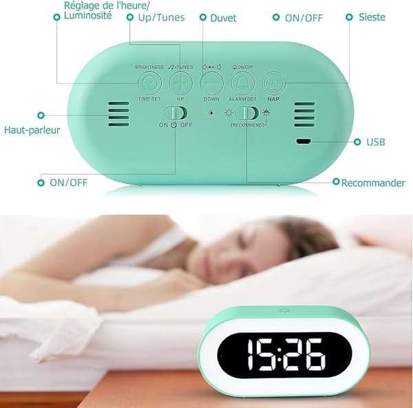 LED digital vekkerklokke med dimmemodus og slumrefunksjon USB