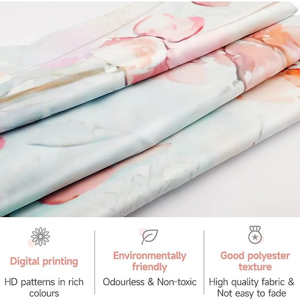 Mildew Resistant Shower Curtain Fabric Shower Curtain 120x180cm, Vandtæt Vaskbar Polyester Badekar Badeforhæng med Kroge, Blomsterbuskmønster