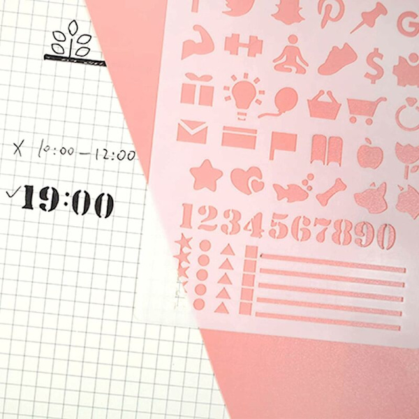 12 kappaletta piirustus- ja maalausstensiliä, Crapbooking-piirustus- ja maalausstensili, uudelleenkäytettävä kortti DIY-lasten maalausstensilisetti päiväkirjan suunnittelijalle Muistikirjan päiväkirjan askarteluun