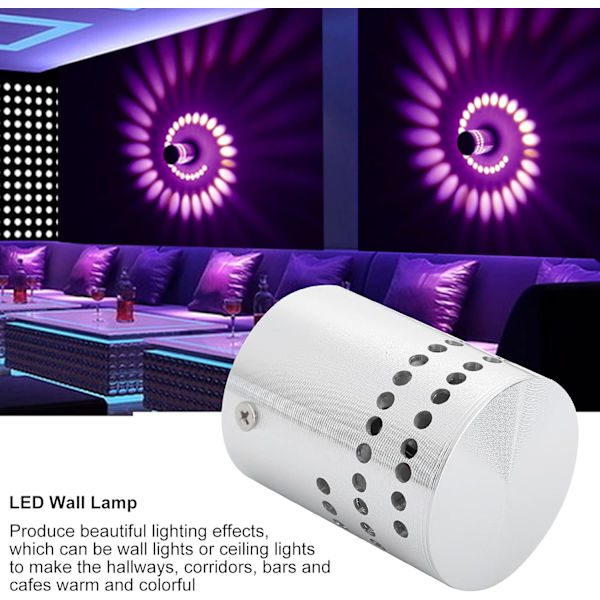 1 stk. Spiral LED-loftslampe, 3W LED-væglampe med lavt strømforbrug