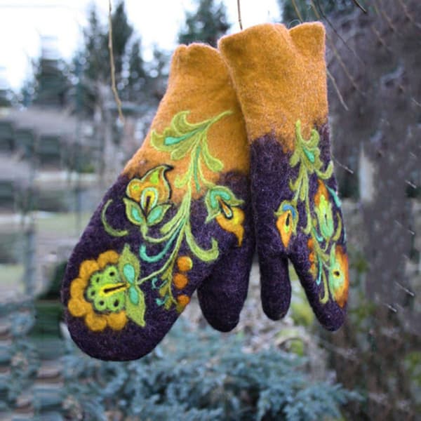 1 par Patchwork farve fuld finger handsker til kvinder julegave retro broderi blomster handsker