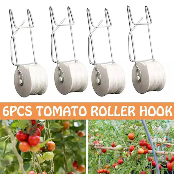 6 st tomatspaljé rullkrokar, tomatsupporthakar, snöre, för