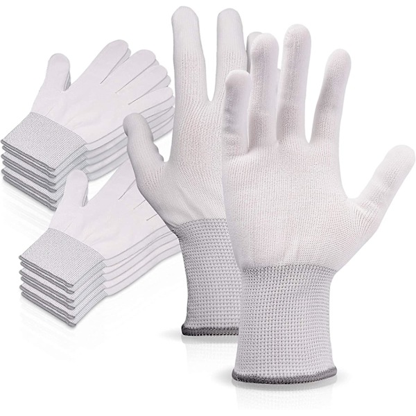 10 par hvide nylon arbejds handsker, sømløse skridsikre handsker