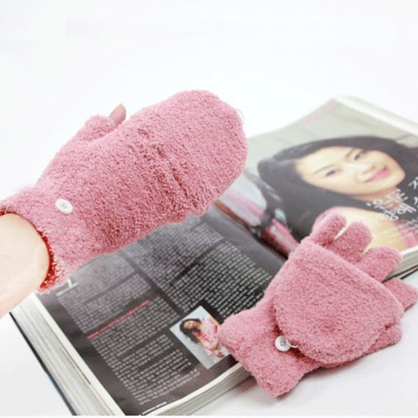 Unika tum- och fyrkanthanskar i ett i mjukt material fleece 2 i 1 rosa one size