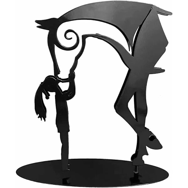 Pige, der kysser hesteskulptur, moderne metalhestestatue, hesteborddekoration, rustikke metal kunstgaver, udendørs indendørs hjemmekamin