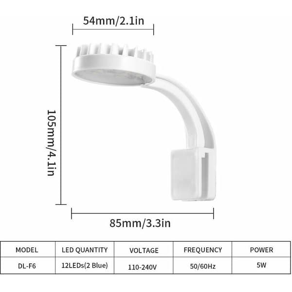 total Liten klämlampa för akvarium LED-belysning blå vit USB mi