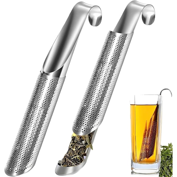 Teposefilterpakke, tefiltre i rustfrit stål, te-pibe-diffusor-si, genanvendelig te-infusionsrør med fintmasket tefilter, si med langt håndtag, løs
