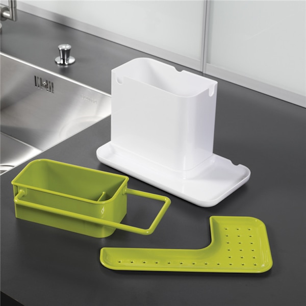 Plastkaddy - Oppbevaring/organisator for vask med integrert dryppskål, holder for