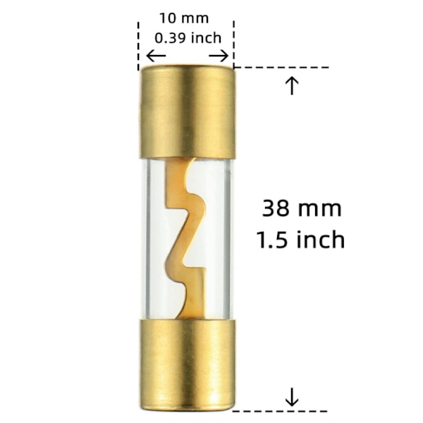 1 gullforgylt AGU-sikringholder og 2 gullforgylte AGU-glasssikringer 60A
