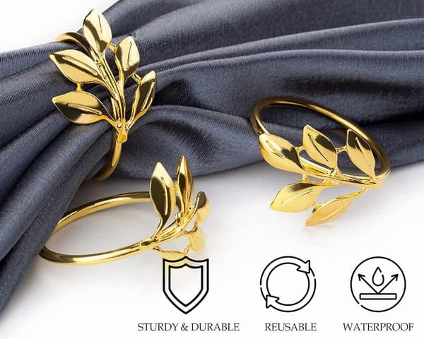 20 stk. Guld Servietringe - Elegant Guld Servietring til Bordservietter - Ferie Servietringe Thanksgiving Tema - Guld Efterår Servietringe til Fødselsdag