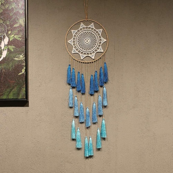 Macrame drømmefangere til soveværelse velsignelsesgave (blå)