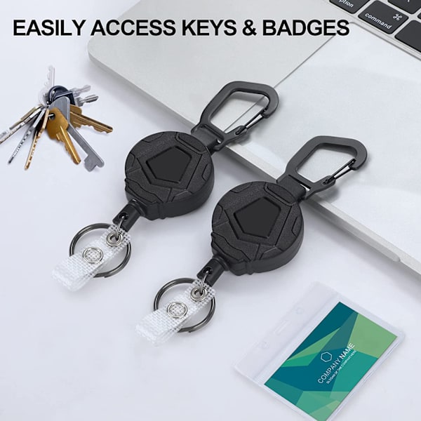 2-pack Retractable Key Chains, Heavy Duty Carabiner Badge Holder,