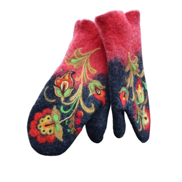 1 par Patchwork farve fuld finger handsker til kvinder julegave retro broderi blomster handsker