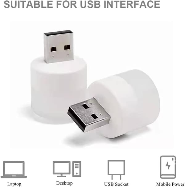 6-pak Mini USB LED-nattlys, Mini LED-pære, Kald hvit, Ideell