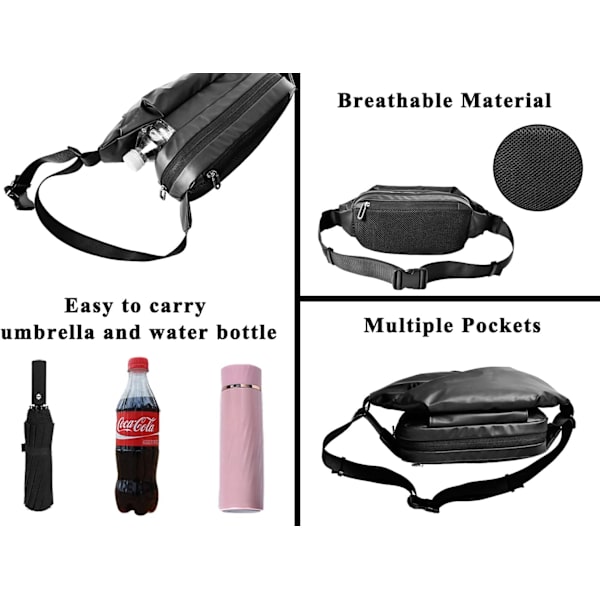 Midjeväska, X Large Crossbody Midjeväska för kvinnor och män, Justerbar rem med vattenflaskhållare Vattentät midjeväska, Bröstväska för utomhusbruk, vandring, cykling, resor