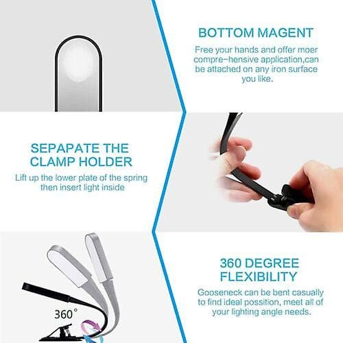 Usb Boglampe Læselampe Med Touch Sensor Clip På Bog Led R