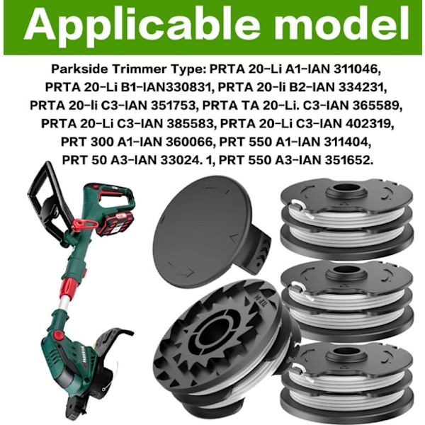 Skæretrådsspole til Parkside PRTA 20-Li A1/B1/B2/C3, PRT 300 A1, PRT 550 A1/A3, diameter: 1,6 mm, længde: 8,3 m, spole TLP-01 (4 spoler + 1