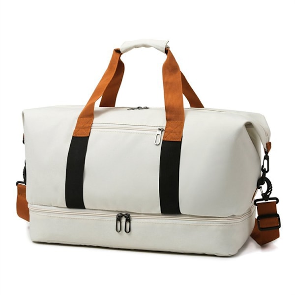 Skuldertaske Crossbody Weekender Overnatningstaske Rejsetaske med Uafhængigt Skorum Tørt Vådt Adskillelse Sports Tote Gym Taske (Beige)