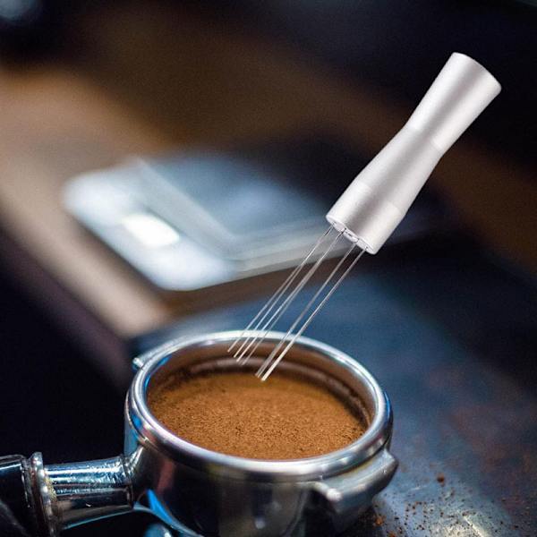 Espresso-nåldistributör i rostfritt stål, verktyg för att röra kaffegrut, barista-tillbehör till kaffemaskin (silver)