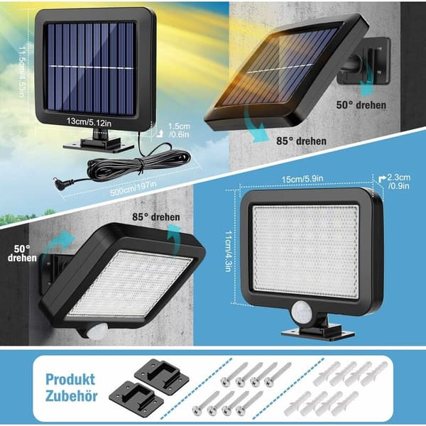 2-pack 56 LED solcellslampor utomhus med rörelsesensor, IP65 vattentät