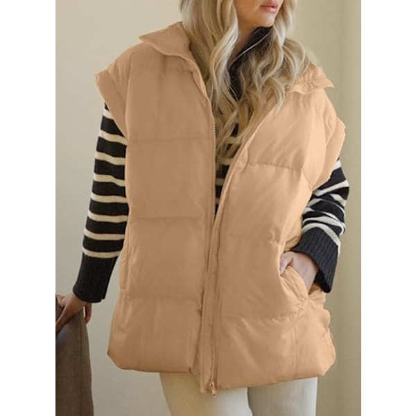 (M) Kvinders Casual Vinter Oversized Puffer Vest Stående Krave Flysleeve Isoleret Polstret Puffy Jakke Frakke med Lommer