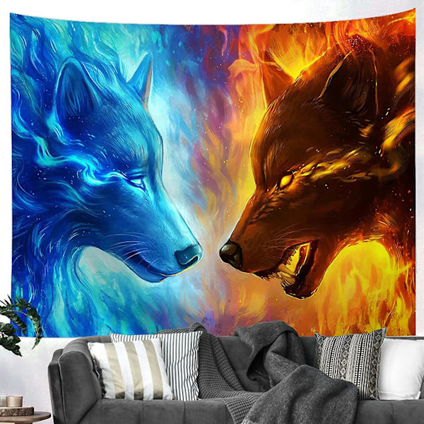 Väggdekor Frost Wolf And Flame Wolf Gobeläng Väggbonad Färgglad