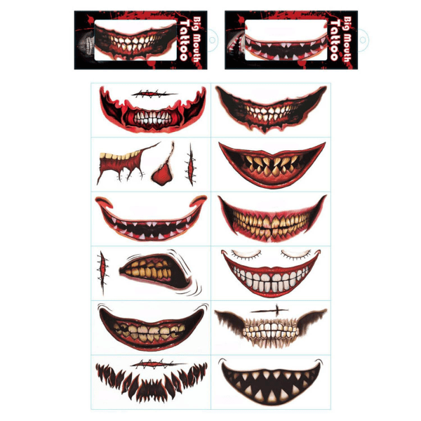 Halloween Joke Makeup Temporary Tattoo, Adults Kids Clown Horror