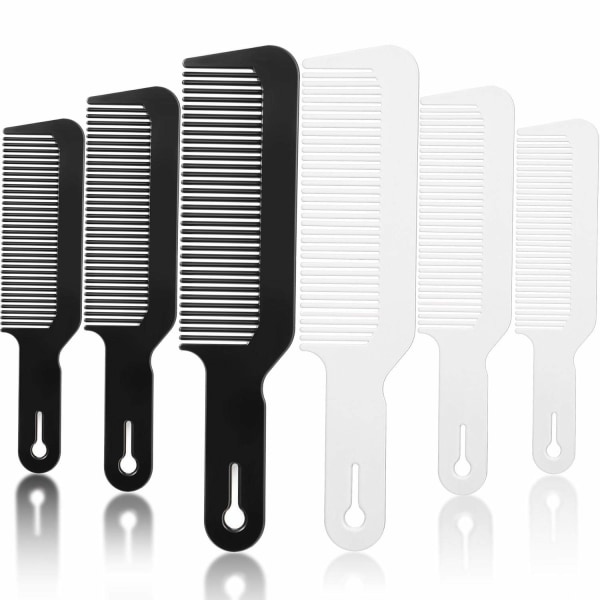 6 stk. Clipper-kamme, Flat Top-kamme til frisør til Clipper-cuts og Flattops (sort, hvid)