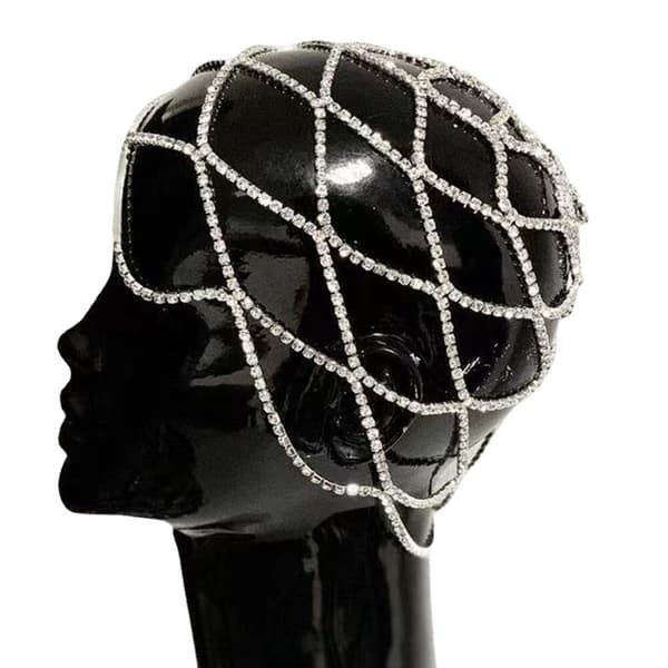 Rhinestone Mesh Hodeplagg Cap Sølv Brølende 20-tallet Krystall Flapper