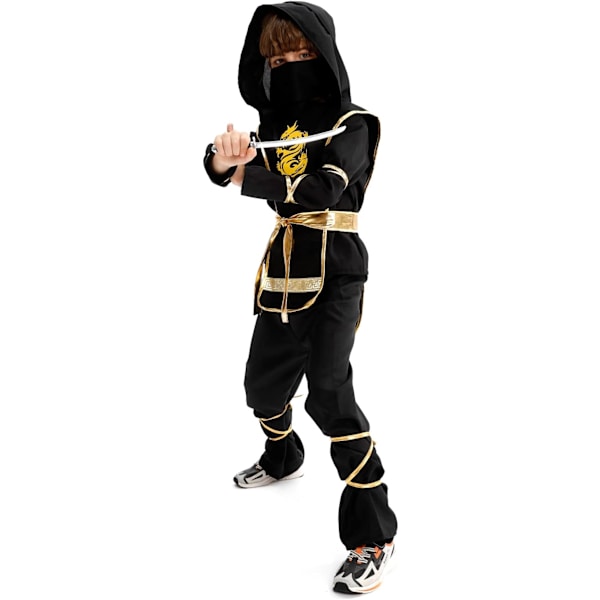 Halloween ninja-dräkt för pojkar, ninja-klädsel och låtsaslek med lyxiga ninja-leksaker (M)