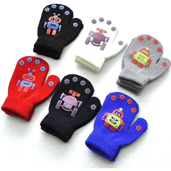 6 par vinterstrikkede varme robot søde handsker børn patchwork handsker handsker luffer småbørn