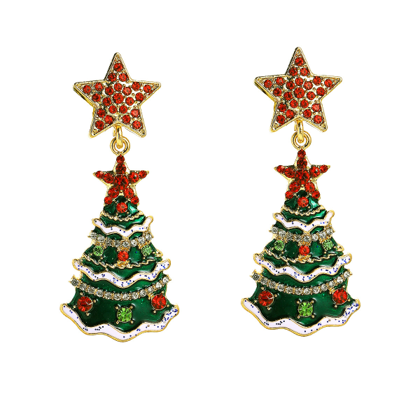 1 par juletræs øreringe til kvinder-jule øreringe med smykker, Chris