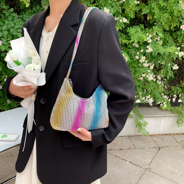 Mote Rhinestone fargerik skinnende håndveske for kvinner glitrende kveldsclutch tote bag dame underarm veske skulderbag