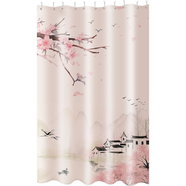 1 stk dusjforheng med kroker Fuglehus Blomstermønster, muggbestandig, polyester dusjforheng, 180 x 180 cm