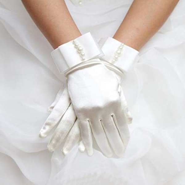 Women's Wrist Length Bridal Gloves With Pearls For Wedding Dress