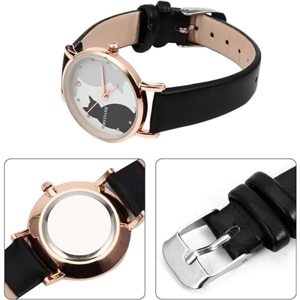 Flickor Klocka Faux Läder Rem Kvarts Armbandsur Katt Mönster