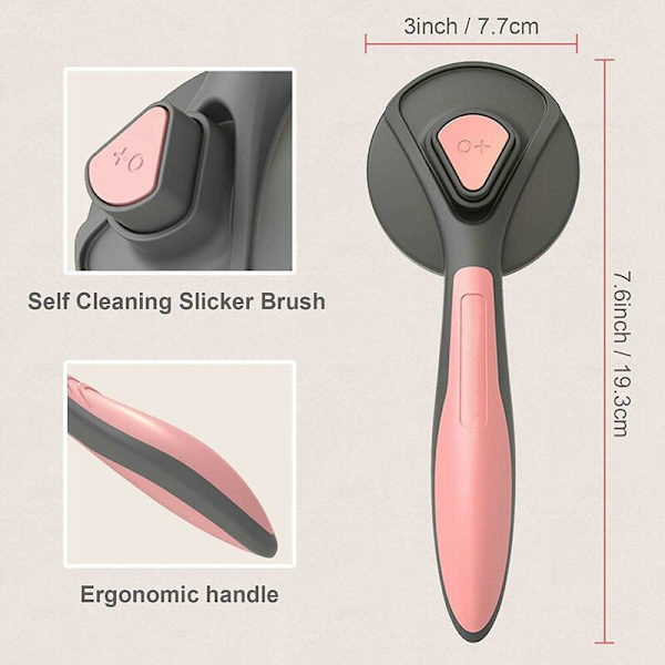 Självrengörande pälsborste för hundar och katter, ergonomisk design som inte repar huden - Rosa