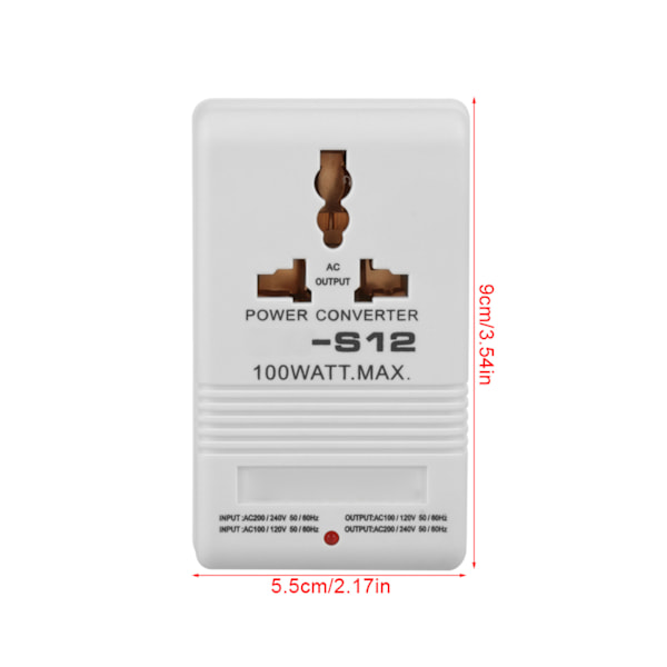 100W Spenningsomformer Reiseadapter 110V/120V til 220V/240V Opp- og Nedtransformator, for Ulike Land (CN Standard Plugg)