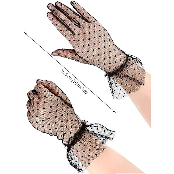 Polka Dot Spets Handskar Eleganta Korta Spets Handskar Hövlighet Sommarhandskar för Kvinnor Damer Bröllop