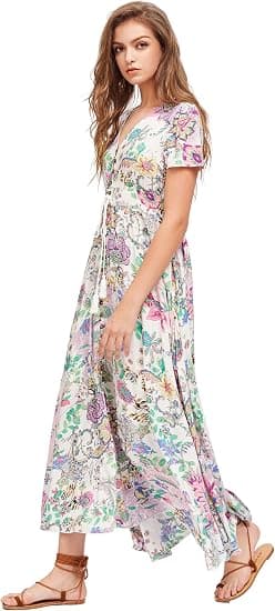 Kvinde Knappet Floral Print Fest Split Flowy Maxi Kjole XL