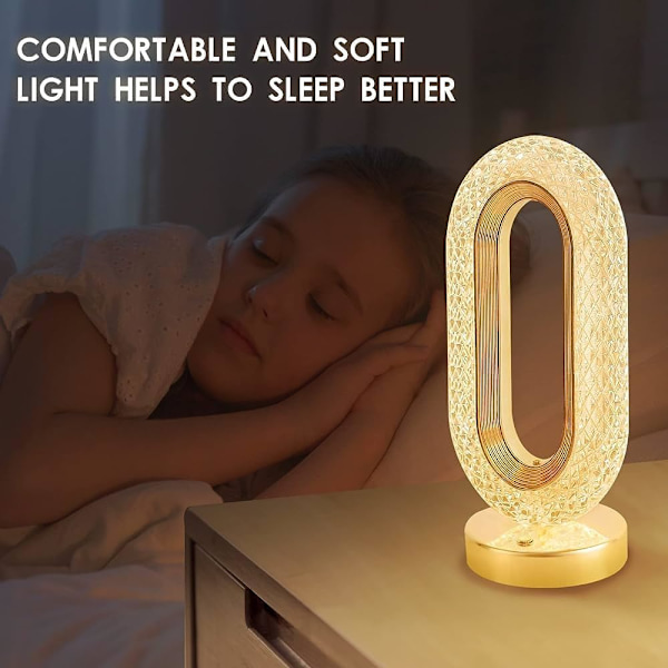Oval Krystall Stativ Nattlampe | LED Touch Nattlampe | Dekorativ