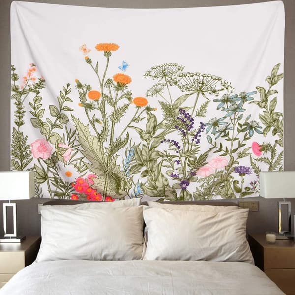 Färgglad blommig växttapet Retro örttapet Vildblomstapet