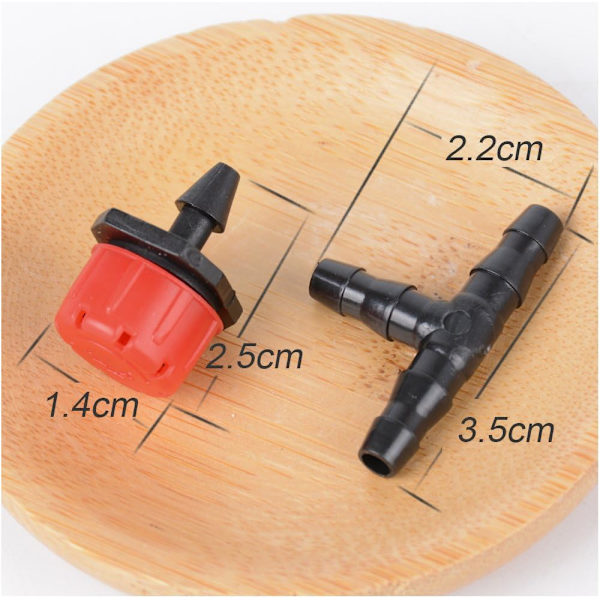 200 st justerbara bevattningsdroppar + T-rörskarv automatisk droppbevattningssystem mikrospridare droppar för växthus, svart, 25*15cm
